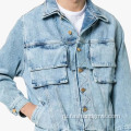 Настраиваемая пуговица Mens Light Blue вымытая джинсовая куртка